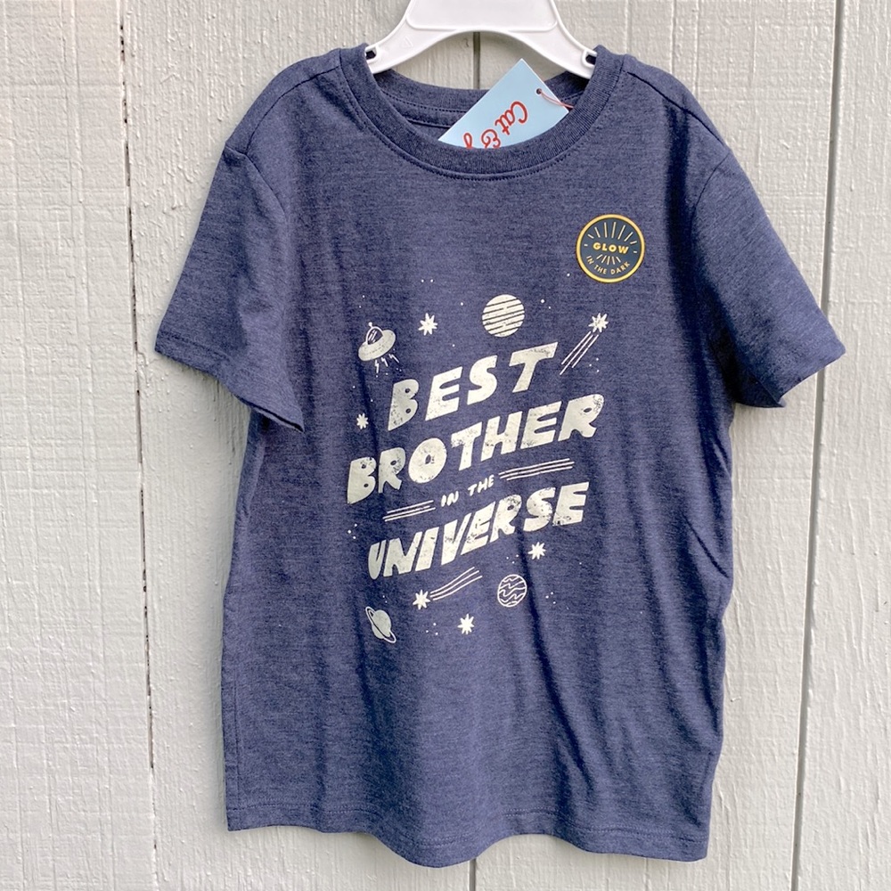 Cat & Jack boys T-shirt glow in the dark best brother tee navy s/s XS (4/5)